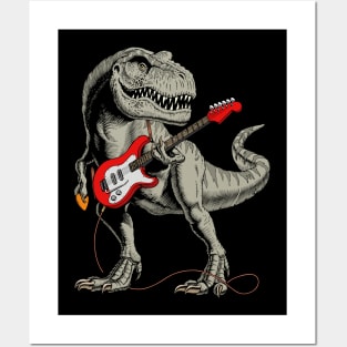 Dinosaur playing Electric Guitar Posters and Art